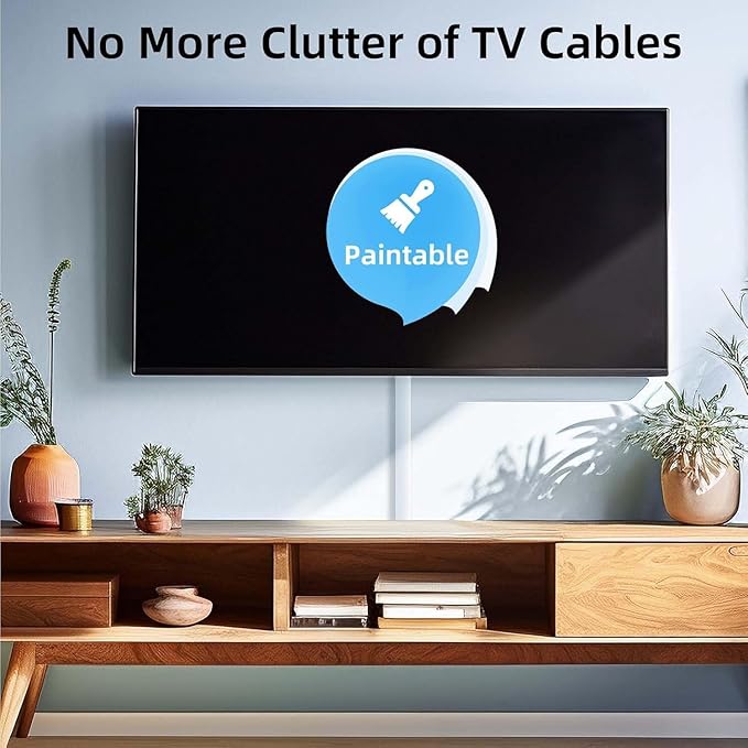 Delamu Cord Hider for Wall Mounted TV, 113.6in Paintable Cable Cover System, Self-Adhesive Cable Management Raceway Kit Hides 3-4 Wires, Baseboard Wire Hider Easy Installation, W 1.18 H 0.60in, White