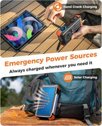 BLAVOR Solar Power Bank with Hand Crank and 4 Cables, 20000mAh Wireless Portable Charger with USB C & Camping Light, 20W Fast Charging Battery Pack for iPhone, iPad, Samsung, All Mobile Phones