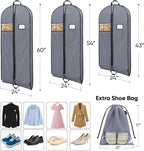 BALEINE 2PK Heavy Duty Garment Bag with Shoe Storage Travel Bag for Dresses, Suit, Coats Travel Essential (54", Grey)