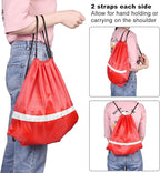 KUUQA 12 Pcs Red Drawstring Backpacks with Reflective Strips - Polyester, 15.7" x 13.4", Ideal for Yoga, Sport, Travel