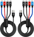 2Packs 6FT Dual Type-C 4 in 1 Multi Charging Cable for Multiple Devices with 2 USB-C/IP/Micro Port, USB Cable iPhone Charger Cord, Travel Car Accessories for iPhone17-8, Galaxy 25 Android iPad, More