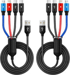 2Packs 6FT Dual Type-C 4 in 1 Multi Charging Cable for Multiple Devices with 2 USB-C/IP/Micro Port, USB Cable iPhone Charger Cord, Travel Car Accessories for iPhone17-8, Galaxy 25 Android iPad, More