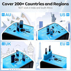 JMFONE Universal Travel Adapter, 4 USB C/A Ports & 2500W AC Outlets, All-in-One International Power Plug Adapter for All USB Devices, Worldwide Travel Charger for Europe US UK AU 200+ Countries (Blue)