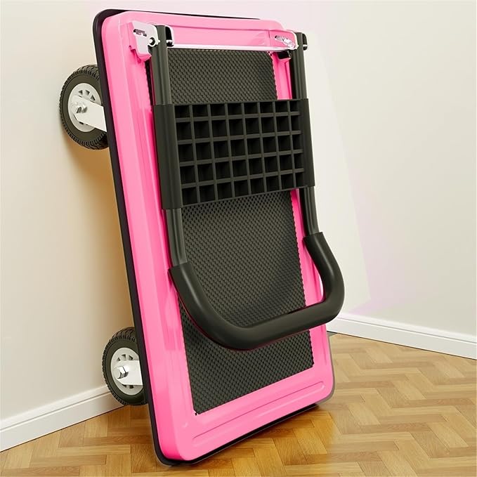 Flatbed cart Folding Pink Lightweight Platform Truck with 6" Rubber Casters Utility Push Carts for Luggage Moving
