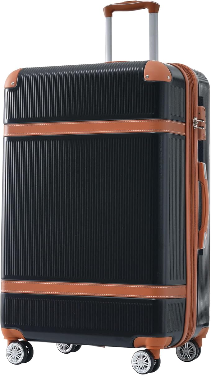 3 Piece Hardshell Luggage Sets 20"+24''+28" Black Expandable Hardside Luggages Spinner Suitcase with Spinner Wheels & TSA Lock,Lightweight Luggage Sets For Women Men Outdoor Travel