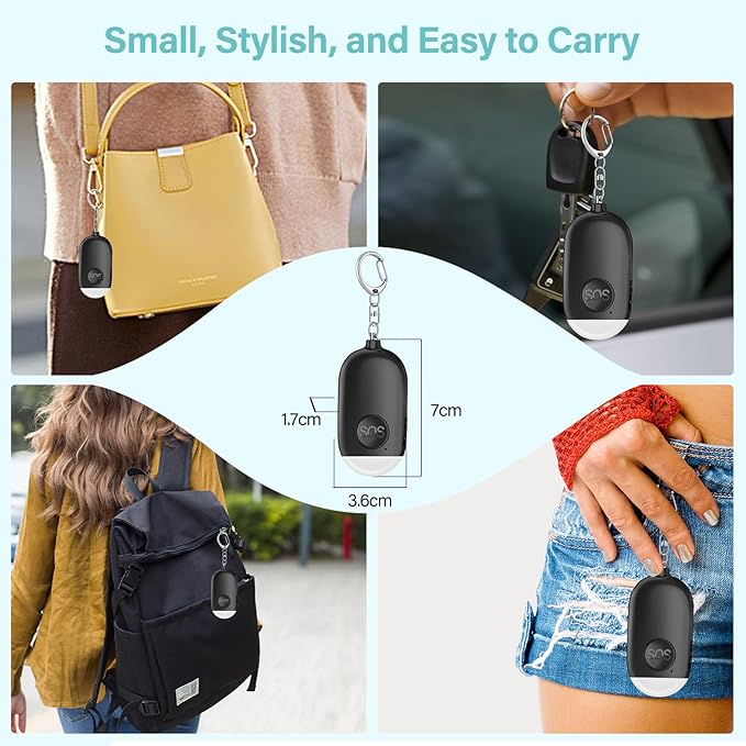 Hion Personal Safety Alarm for Women, 3 Pack Rechargeable 130dB Self Defense Keychain with LED Flashlight, Emergency Safe Sound Security Alarm for Children Elderly, White+Pink+Black