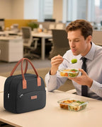 HOTOR Lunch Bag for Women & Men - Wear-Resistant Insulated Lunch Box with Large Capacity, Multi-Functional Cooler Bag for Office, Picnic, Black, 12L, 12.20" x 6.30" x 10.20"