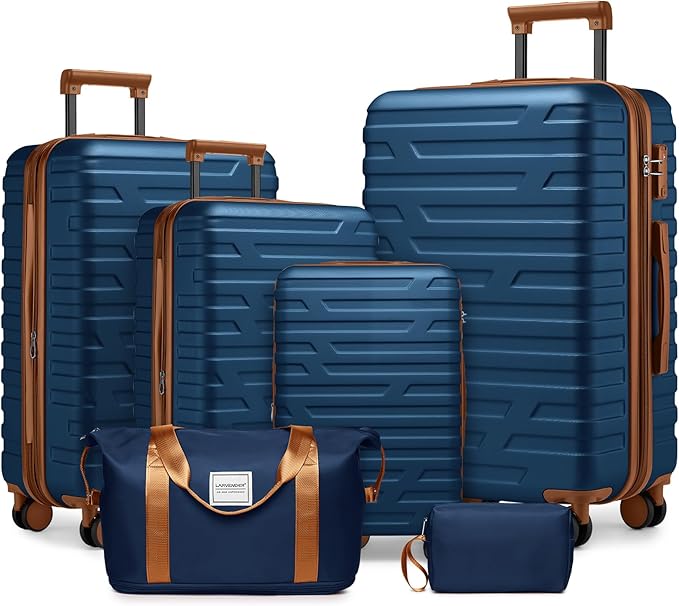6 Piece Luggage Sets with Bags, Lightweight Expandable Checked Luggage Sets, Hardshell ABS Spinner Wheels Carry on Suitcase with TSA Lock, for Travel, Women Men (Nayy Blue, 18/20/24/28inch+2bags)