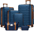6 Piece Luggage Sets with Bags, Lightweight Expandable Checked Luggage Sets, Hardshell ABS Spinner Wheels Carry on Suitcase with TSA Lock, for Travel, Women Men (Nayy Blue, 18/20/24/28inch+2bags)