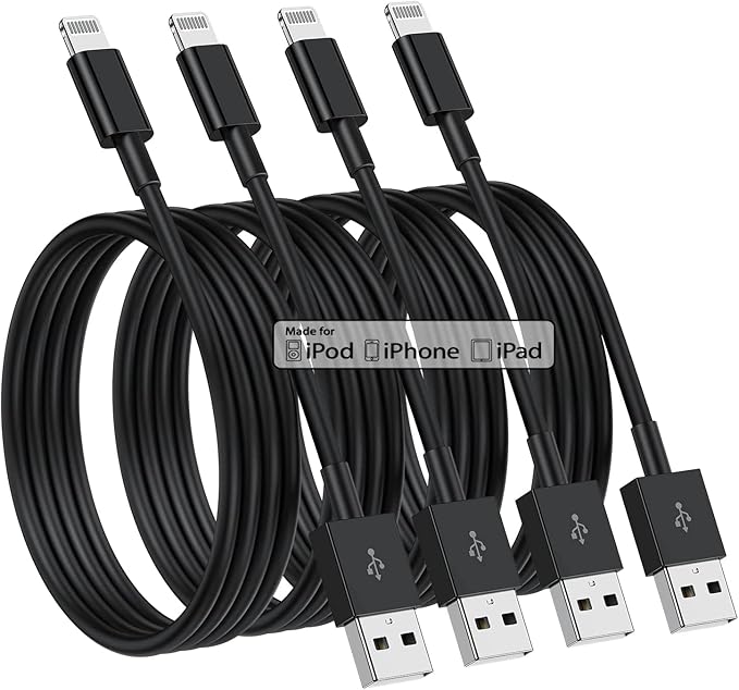 4 Pack [Apple MFi Certified] Apple Charging Cables 6ft, iPhone Chargers Lightning Cable 6 Foot, Fast iPhone Charging Cord for iPhone 14/14Pro/13/13Pro/12/11/11Pro/11Max/ X/XS/XR/XS Max/8, ipad(Black)