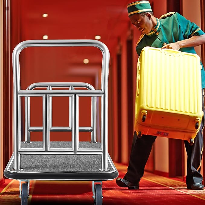 Gilprop Hotel Luggage Cart Bellman's Cart Rectangular Steel Deluxe Platform Truck Holds 850lbs of Luggage (Grey)
