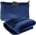 Travel Blanket, 2 in 1 Soft Flannel Airplane Blanket Warm Travel Blanket Pillow with Luggage Strap and Buckle, Portable Compact Flight Blanket for Cars Airplanes Camping 63x39 Inch (Navy)