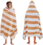 COTTON CRAFT Hooded Beach Towel – Oversized 39 x 68 Towel with Hood for Adults - 100% Ringspun Cotton Velour Terry Towel - 450 GSM Super Soft Plush Absorbent Quick Dry Bath Wrap – Cabana Stripe Linen