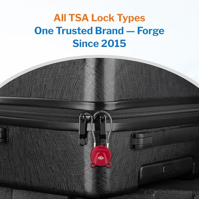 FORGE TSA Approved Luggage Locks Keyed Alike, TSA006 Dimple Key Cable Locks for Luggage, All Metal Zinc Alloy Travel Padlock for Suitcase, Backpack, and More, 2 Locks Red.