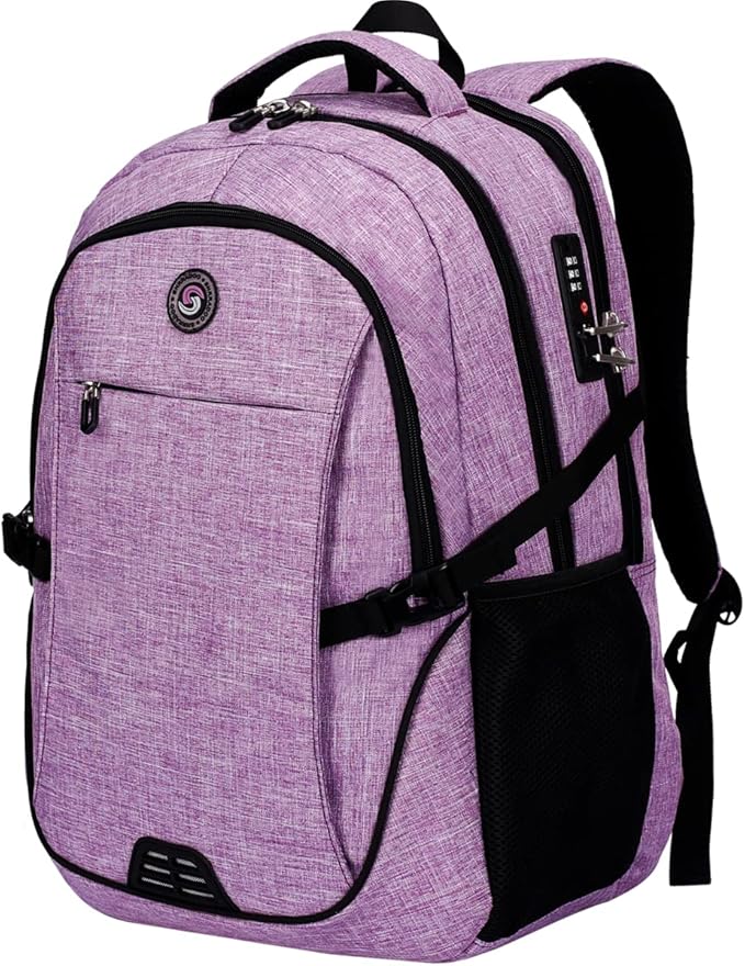 SHRRADOO Anti Theft Laptop Backpack Travel Backpacks with Combination Lock for Women Men College Backpack Computer Bag Fits 17 Inch Laptop,Purple | Travel Backpacks