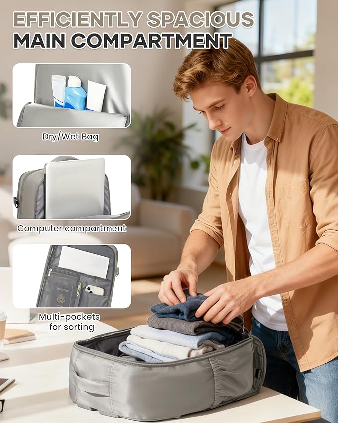 WONHOX Carry on Travel Laptop Backpack for Women Men Flight Approved,Backpack for Women Travel Bag Hiking Outdoor Sports Rucksack Casual Daypack, Grey Brown