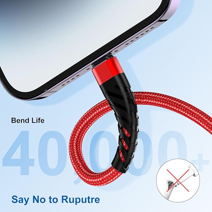 CyvenSmart (3 Pack) Long iPhone Charger 10 Ft for [Apple MFi Certified], 10 Foot USB A to Lightning Cable Fast Charging Cord 10 Feet for iPhone 14/13/12/11/XS/XR/X/8/7/6/5/SE Plus Pro Max Mini -Red