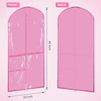 Woanger 6 Pcs Garment Bags for Dance Costumes Clear PVC with Zippers Garment Bag with Pockets Dance Costume Organizer Carrier for Storage Cover for Adult(Clear Pink,20'' X 40'')