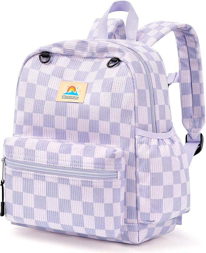 STEAMEDBUN Corduroy Toddler Backpack for Girls 2-4: Kids backpack for Boys Girls - 12 inch Preschool Kindergarten Backpacks - Checkerboard