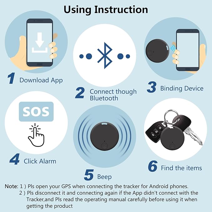 Aircawin Mini GPS Tracker, Key Item Finder Locator,No Monthly Fee App for iOS/Android 2023 Latest,Portable Anti-Lost Bluetooth Tag Item Tracker for Luggages/Kids/Pets/Phone/Wallet/Bag-2Pcs-Black+Blue