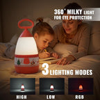 Kids Camping Lantern with Christmas Santa Sleigh Battery Powered (3×AAA Included), 3 Mode Eye Prptecting Night Light, IPX4 Waterproof Silicone Handle Tent Light for Children Gifts (2-Pack)