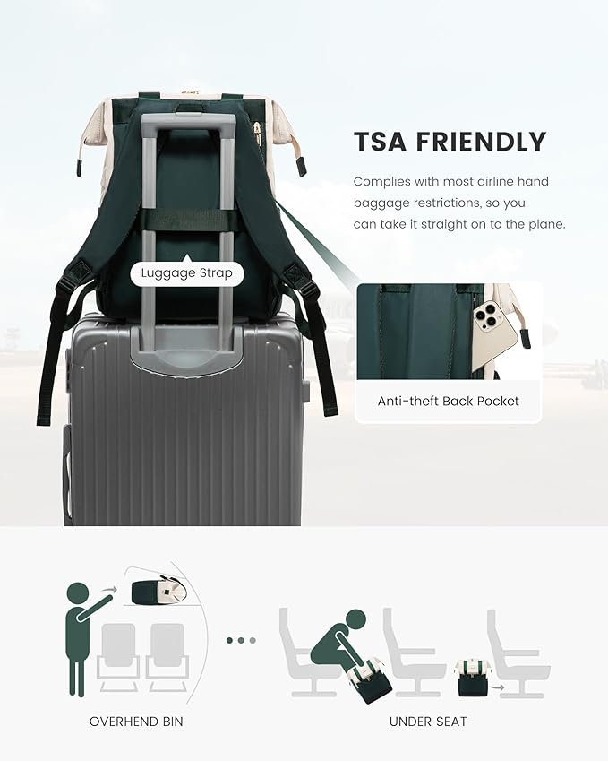 LOVEVOOK Laptop Backpack for Women, 15.6 Inch Work Laptop Bag with USB Port, Fashion Teacher Nurse Backpack Purse, Waterproof Travel Computer Backpack with Organizer Bag, 2PCS, Beige-Green