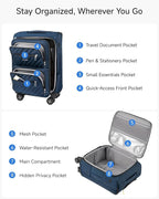 LUGGEX Carry On Luggage with Wheels, Expandable Soft Sided Rolling Suitcase with 8 Spinner Wheels & Aluminum Handle, Lightweight Travel Bag for Business Weekend Trip (UX-Core, Blue,20 Inch)