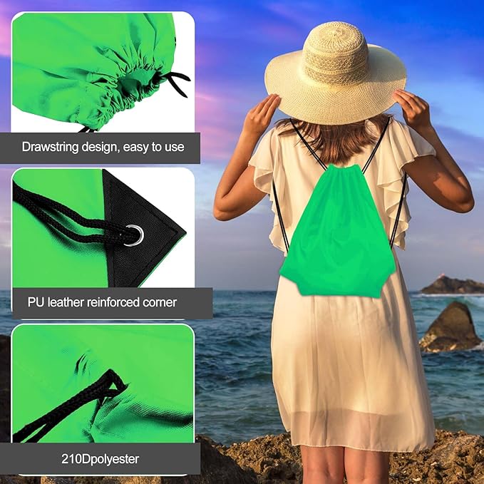 PLULON 2 Pcs Drawstring Bags Bulk, Green Drawstring Backpack String Backpack Cinch Sack Sport Gym Bags for Yoga Traveling Outdoor Sports