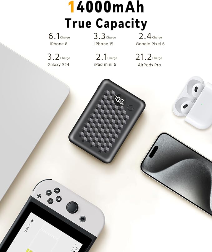 MNZZ 7.4v 14000mAh Rechargeable Power Bank Capacity Portable Battery Charger for Graphene Heated Jackets Heated Vests Type-C Input，USB Type-C DC Output Cell Phone Portable Battery Bank