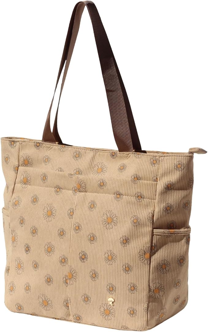 ESVAN Original Floral Tote Bag Large Shoulder Bag with Multi Pockets for Gym Travel Beach Daily Bags