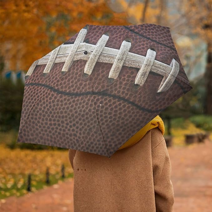 Umbrellas for Rain American Football Laces Travel Umbrella Windproof Sport Ball Folding Automatic Umbrella Compact Car Umbrella Portable Sun Umbrella UV Protection Golf Umbrella 39 in