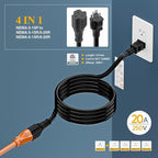 6-Feet NEMA 5-15P to 5-15R/ 5-20R/ 6-15R/ 6-20R AC Adapter, Plugrand 12AWG 15 Amp Household AC Plug to 20 Amp T Blade Adapter Cable, 15A 125V to 20A 250V Extension Cable
