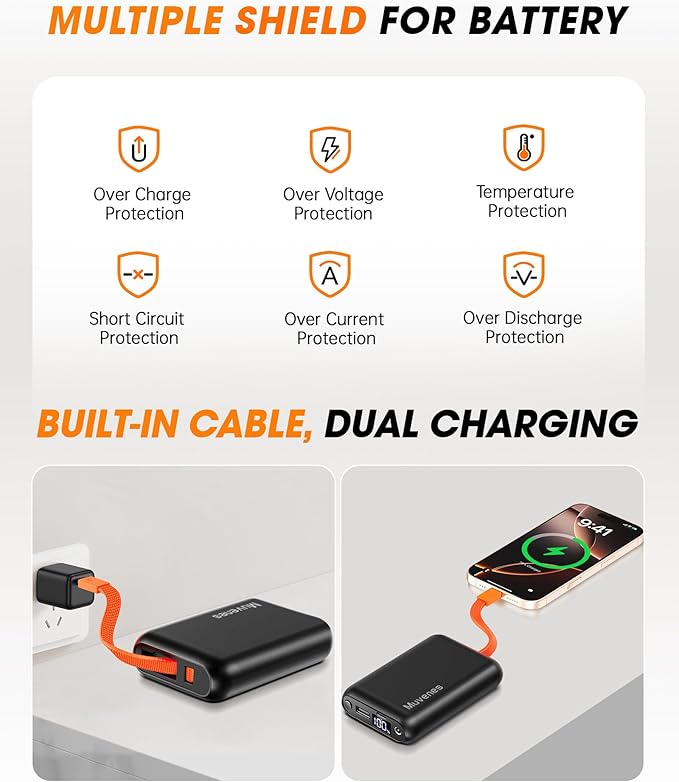 7.4V 20000mAh Heated Vest Battery Pack, Battery Pack for Heated Vest Compatible with ORORO, for TODWARM, for Weamest, for XINSONYUELL, Rechargeable Power Bank with Built-in USB-C Cable