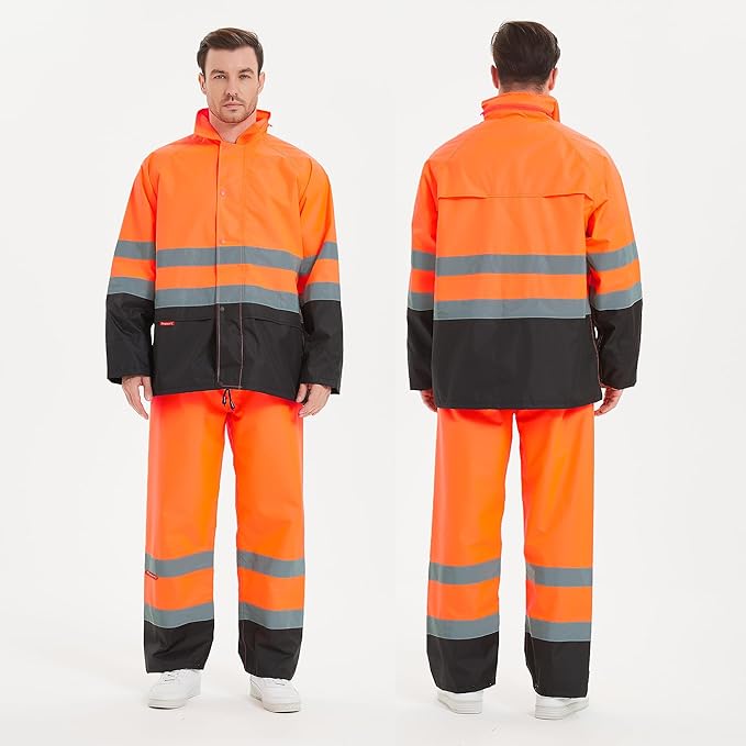 ProtectX High Visibility Waterproof Rain Gear for Men and Women, Hi Vis Reflective Safety Rain Jacket and Pant Suits Workwear