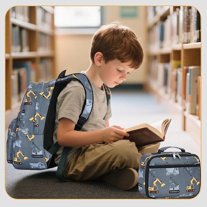 CAMTOP Preschool Backpack for Kids Boys Girls Toddler Backpack Kindergarten School Bookbags for Age 3-8 (Engineering Car Grey)