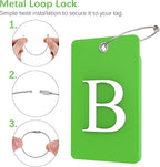 Gostwo 2 Pack Luggage Tags for Suitcases, 26 Initial Letter Travel Luggage Baggage Identification Labels ID Tag Fully Bendable Tags with Stainless Steel Loop (Green) (Letter B)