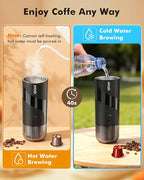 Portable Electric Espresso Machine & Manual Coffee Grinder & Electric Milk Frother All in 1 Mini Travel Coffee Maker Set for Camping, Car, RV, Hiking, Office, Home, Ground Coffee & NS Capsules Pod