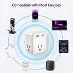 Cruise Ship Approved Outlet Extender, Non Surge Protector Power Strip with 3 AC Outlets & 2 USB (1 USB-C), Multi Plug Adapter, Travel Cruise Essentials, ETL Listed.