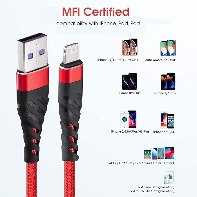 (2 Pack) Long iPhone Charger 10ft for [MFi Certified],CyvenSmart 10 Foot Lightning Cable Fast Charging Cord 10 Feet for iPhone 12/12 Pro/11/11 Pro/11 Pro Max/XS/XS Max/XR/X/8/8 Plus/7/7 Plus/6 Plus