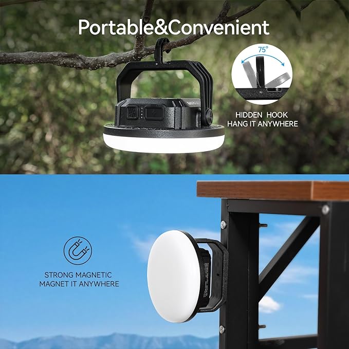 VAVOFO 2Pcs 4000LM 15,000mAh LED Camping Lantern Rechargeable, 3 Lighting Modes, 180LEDs ,Portable Tent Light with Magnet, IP65 Waterproof Hanging Light for Outdoor, Power Outages ,Hurricane（2Pcs）
