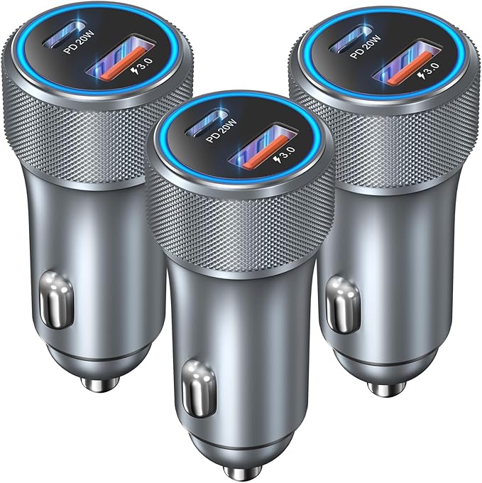 USB C Car Charger 36W, OKRAY 3-Pack Fast Charging PD3.0+QC3.0 Dual USB Car Phone Charger 12v Type C Cigarette Lighter Adapter for iPhone 17 16 15 14 13 Pro, Samsung Galaxy S25 S24 A16, Pixel 9 (Grey)