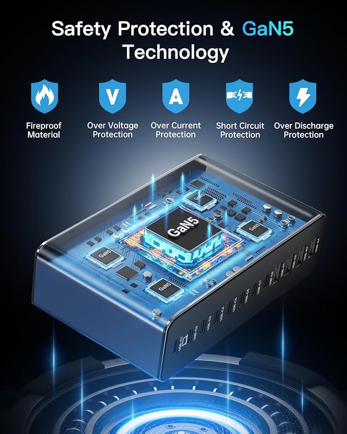 MEKIOJEO 12 Ports Aluminum Alloy 380W Charging Station Fast USB C Charger Block 65W Laptop GaN Charger for MacBook Pro/Air/iPad Pro/iPhone (Blue)