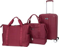Jessica Simpson Countryside 3-Piece Set (21", Tote & Weekender) Expandable 8-Wheel Spinner Large Checked Luggage Suitcase, Burnt Russet