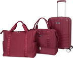 Jessica Simpson Countryside 3-Piece Set (21", Tote & Weekender) Expandable 8-Wheel Spinner Large Checked Luggage Suitcase, Burnt Russet