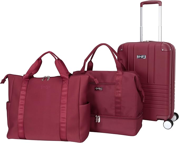 Jessica Simpson Countryside 3-Piece Set (21", Tote & Weekender) Expandable 8-Wheel Spinner Large Checked Luggage Suitcase, Burnt Russet