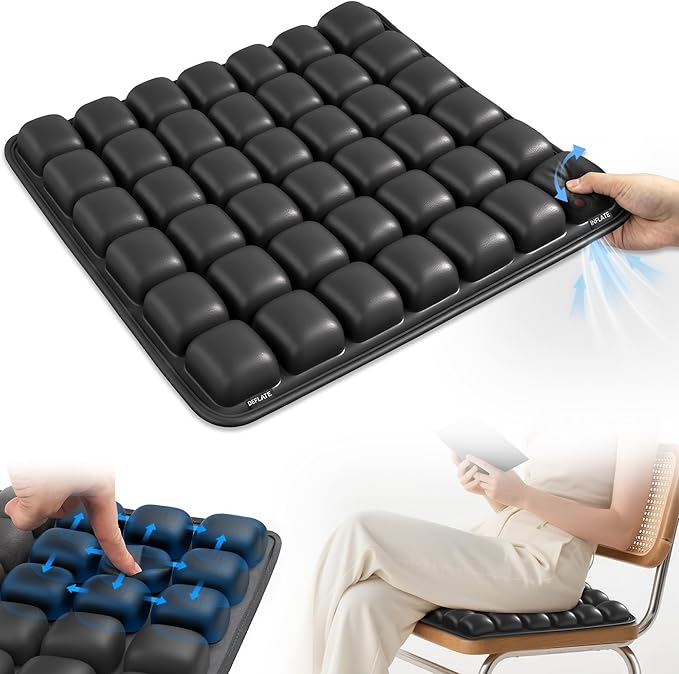 Upgrade Airplane Seat Cushion with No External Air Pump, Inflatable Seat Cushion for Long Flights, Portable Wheelchair Cushions, Adjustable Air Cushion with Non-Skid Bottom Relief Discomfort in Coccyx