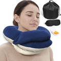BUYUE Travel Neck Pillows for Airplanes, Memory Foam 360° Head Support Sleep for Long Flight, Skin-Friendly & Breathable, Kit with Eye Mask, Earplugs and Storage Bag (Adult, Navy, 90+ lbs)