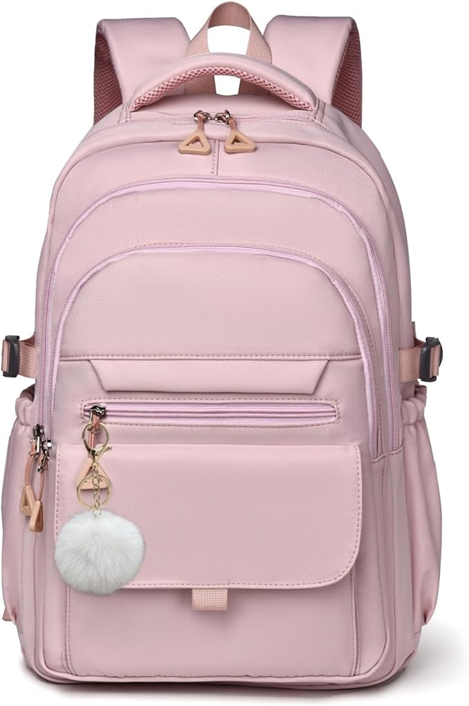 Backpack for Girls, Solid-Color School Backpack for Kids Students, Aesthetic Girls Bookbag for Elementary School Travel Daypack,Pink