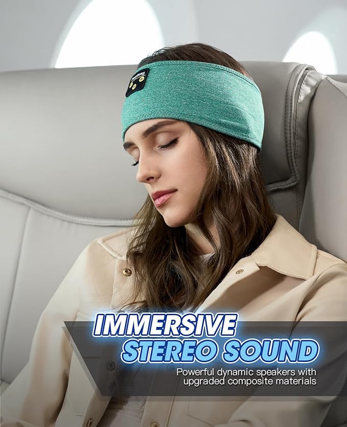 Perytong Sleep Headphones Wireless, Bluetooth Sports Headband Headphones with Ultra-Thin HD Stereo Speakers Perfect for Sleeping,Workout,Jogging,Yoga,Insomnia, Air Travel, Meditation (Green)