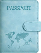 Passport Holder, Passport Cover with Credit Card Slot and Boarding Pass Slot Combo, Passport Wallet Case Book Travel Must Have, RFID Blocking Leather Travel Accessories, Light Blue